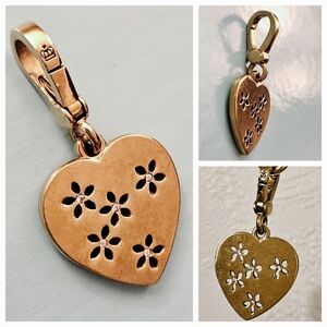 RARE Juicy Couture Cut Out Daisy Flowers Diamond Gold Heart Charm Pave Crystals